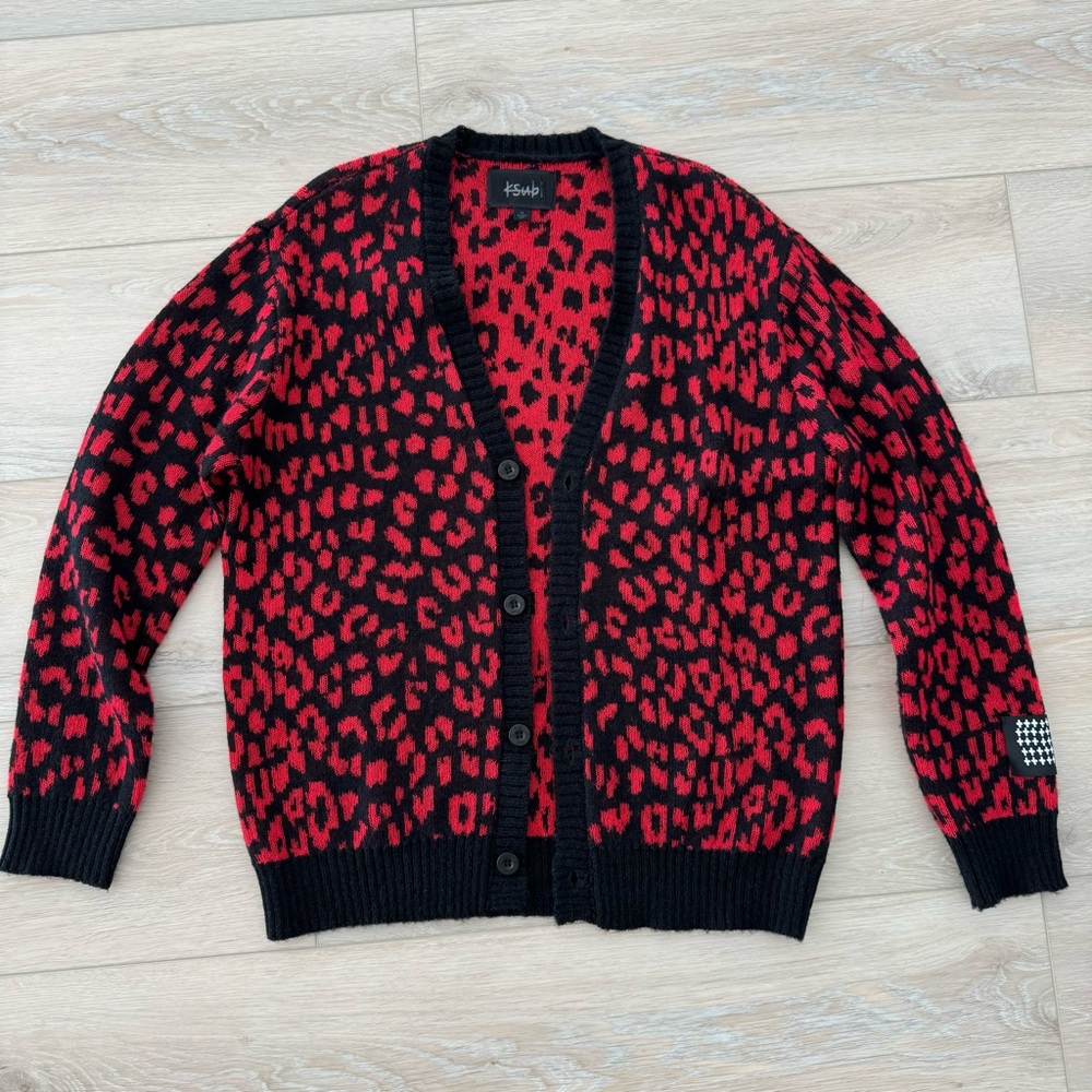Ksubi Leopard Knit Cardigan - Black and Red